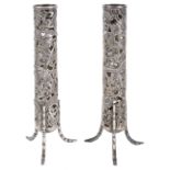 A pair of Chinese export silver spill vases by Wang Hinglate 19th centuryof slender form with