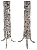 A pair of Chinese export silver spill vases by Wang Hinglate 19th centuryof slender form with