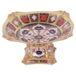 A Royal Crown Derby Old Imari pattern comport No 1128, of square form, of typical colourways