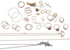 A collection of mainly gold jewellery and a novelty Austrian pistol charmthe jewellery comprising