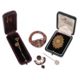 A Victorian 15ct gold ruby and pearl brooch and other Victorian jewellerythe oval 15ct gold brooch