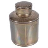 A George V silver tea caddy, hallmarked London 1925of cylindrical form with circular push on