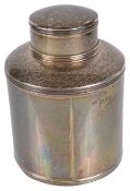 A George V silver tea caddy, hallmarked London 1925of cylindrical form with circular push on