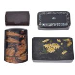 A Japanese inro and three other snuff boxesthe inro of five sections decorated in relief with
