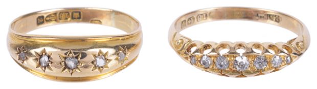 A late Victorian rose diamond set 18ct gold gypsy ring,the fancy mount marked for Chester 1893,