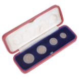 A cased set of four Maundy Money coins dated 1933 in fitted case, (4)Condition: Fair to good with
