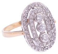 An attractive Art Deco style diamond set ringhaving three central line set diamonds, within two