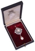 An attractive fine Victorian diamond and pearl pendant drop broochhaving central pearl (untested),