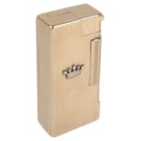 A Dunhill 9ct gold lighter, the engine turned rectangular body with applied coronet, hallmarked
