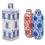 A 19th century Chinese blue and white and iron red double porcelain snuff bottle painted with