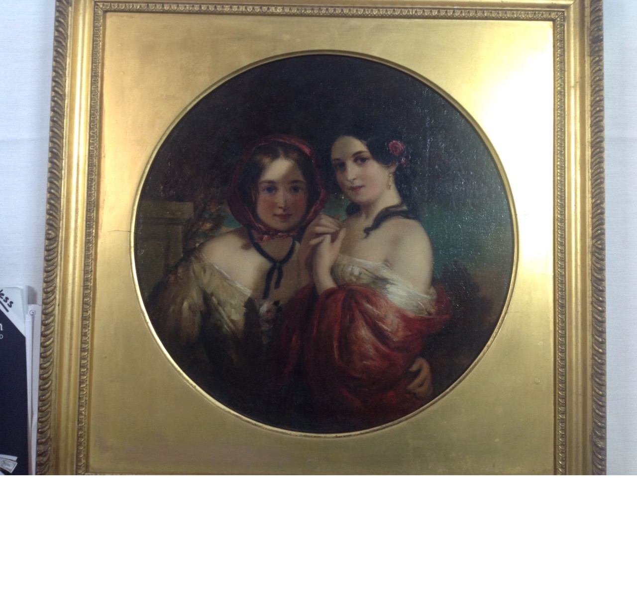 Early Victorian oil on canvas in the round 'Two girls' - Image 3 of 10