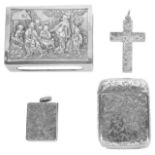 A collection of Victorian silver novelty itemsa silver vesta case, hallmarked Birmingham 1857 with