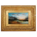 British School, 19th Century 'Marine scene at sunset' oil on board, signed indistinctly lower left