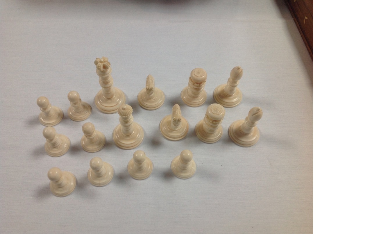 A late 19th/early 20th century coromandel and ivory chess set and later boardthe turned ivory and - Image 4 of 13