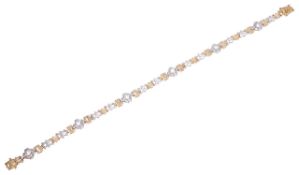 A Continental contemporary 18ct gold and diamond set fancy braceletthe alternating yellow and