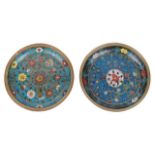 A pair of Chinese circular cloisonne dishes, late Mingboth with foliate and floral scroll decoration