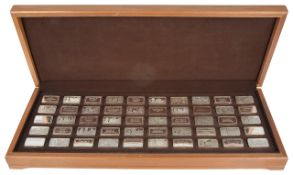 A cased set of fifty 1000 years of British Monarchy silver ingots by John Pincheseach rectangular