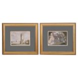 A collection of eleven prints of landscapes and castles in Yorkshire, Sussex and France, framed