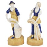 A pair of Royal Dux figurines of a young boy and girl gathering fruit and wheat