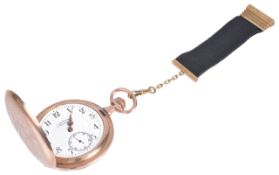 A 15ct gold gentlemans full hunter pocket watch with ribbon fobthe white dial with arabic hours,