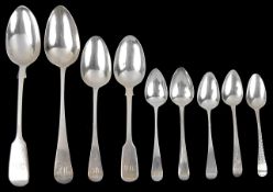 A collection of George III and Victorian silver dessert, serving and tea spoonssix Victorian