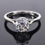 A single stone diamond set ringthe diamond approximately 1.00ct and set in plain platinum