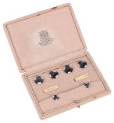 Art Deco onyx and diamond studs and dress buttons, Hunt & Roskellthe Hunt & Roskell fitted box