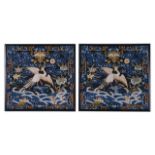 A pair of Chinese silk embroidered rank badges Buzi, late Qingof a bird in flight, finely worked