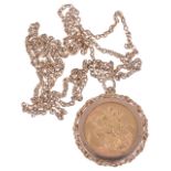 A Victorian 1895 fine gold sovereignthe coin set in 9ct gold removable pendant mount and suspended