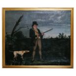 British school, 18th century 'Hunter and hound', oil on canvas, unsigned, in a gilt frame