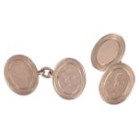 A pair of 9ct gold oval cufflinks bearing monogram E.J.Hmarked Birmingham 1950, chain linked and