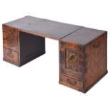 A late 19th century Japanese Hakone wear parquetry miniature desk or cabinetone side with cupboard