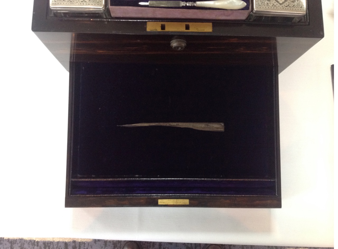 A Victorian coromandel silver ladies' travelling vanity casethe simple rectangular case opening to - Image 13 of 16