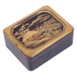 A small early 20th century Japanese gilt lacquer box and coverthe lid decorated with a house and