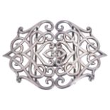 A late Victorian two piece silver scroll buckle, Birmingham 1900of stylised pierced heart design,