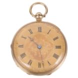 An 18ct gold ladies pocket watch, the gilt dial with roman hours, black spade hands, the case back