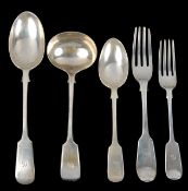 A selection of Victorian silver fiddle pattern flatwaresix table forks hallmarked London 1840