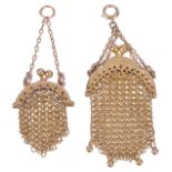 A charming Edwardian 18ct gold miniature mesh evening bag pendant, charmhaving shaped hinged frame