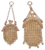 A charming Edwardian 18ct gold miniature mesh evening bag pendant, charmhaving shaped hinged frame