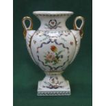 HANDPAINTED AND GILDED FLORAL DECORATED TWO HANDLED CERAMIC VASE,