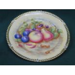 AYNSLEY HANDPAINTED AND GILDED FRUIT DECORATED CERAMIC PLATE, SIGNED N BRUNT,