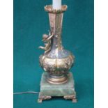 DECORATIVE GILDED TABLE LAMP WITH RELIEF CHERUB ON ONYX BASE