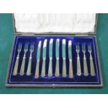 CASED SET OF SIX SILVER HANDLED KNIVES AND FORKS