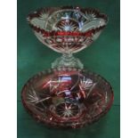 TWO RED OVERLAID GLASS BOWLS