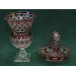 RED OVERLAID GLASS VASE AND RED OVERLAID GLASS BASKET