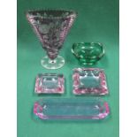 FIVE PIECES OF COLOURED GLASSWARE