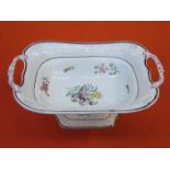 HANDPAINTED FLORAL DECORATED TWO HANDLED CERAMIC TAZZA