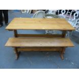 PINE REFECTORY STYLE TABLE WITH TWO BENCHES