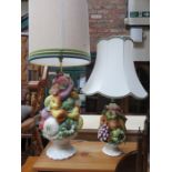 TWO SIMILAR CERAMIC FRUIT FORM TABLE LAMPS