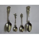 PAIR OF HALLMARKED SILVER SPOONS AND TWO SOUVENIR SPOONS